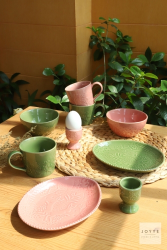 Embossed Pink and Green Tableware Collection