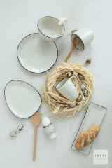 Geometric Shaped White Embossed Design Tableware Collection