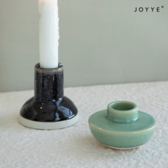 Black and Jade Green Reactive Ceramic Candle Holders