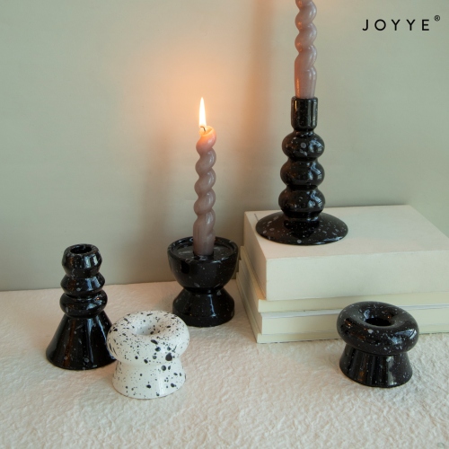 Modern Black and White Shiny Marble Effect Candleholders