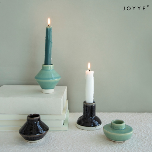 Black and Jade Green Reactive Ceramic Candle Holders