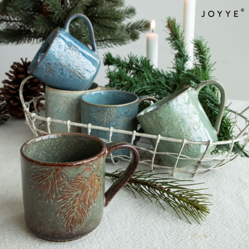 Christmas Lake Blue and Ink Green Debossed Mugs