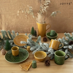 Christmas Vintage Amber and Green Crackle Glaze Dinnerware