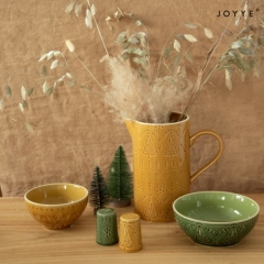 Christmas Vintage Amber and Green Crackle Glaze Dinnerware