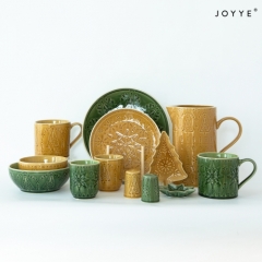 Christmas Vintage Amber and Green Crackle Glaze Dinnerware