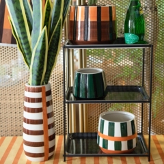 The Vintage '70s Orange Brown Striped Ceramic Vase by Joyye