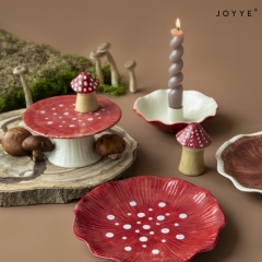 The Red Color Mushroom-shaped Ceramic Candle Holder by Joyye