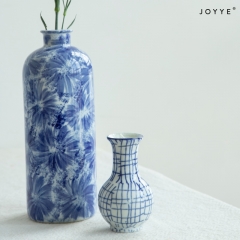 Blue and White Flower-Stamped Ceramic Vase Collection