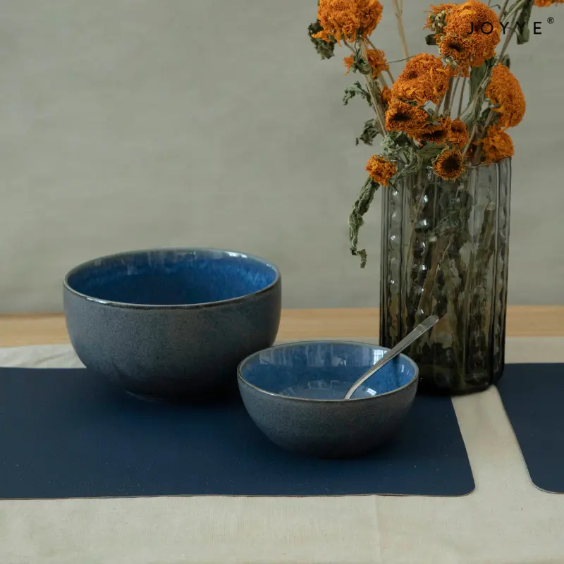 Black and Blue Reactive Glazed Ceramic Bowls