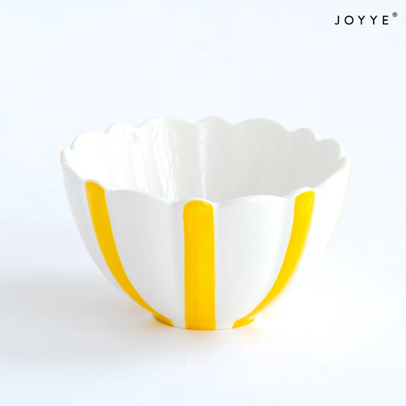 Hand-painted Embossed Stripe Floral Shape Dinner Bowls