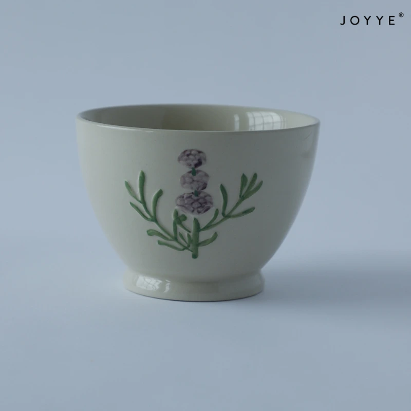 Hand-painted Embossed Flower Ceramic Bowls