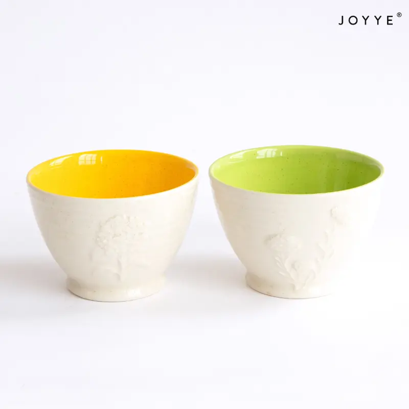 Embossed Rabbit Handpaint Flower Ceramic Bowls