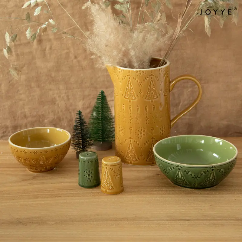 Embossed Christmas Theme Ceramic Bowls