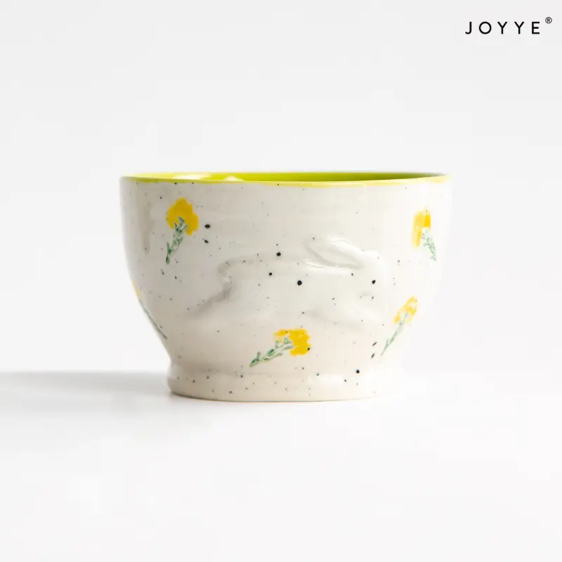 Embossed Rabbit Handpaint Flower Ceramic Bowls