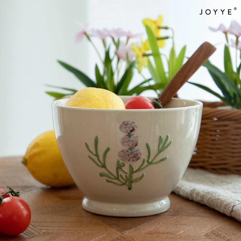 Hand-painted Embossed Flower Ceramic Bowls