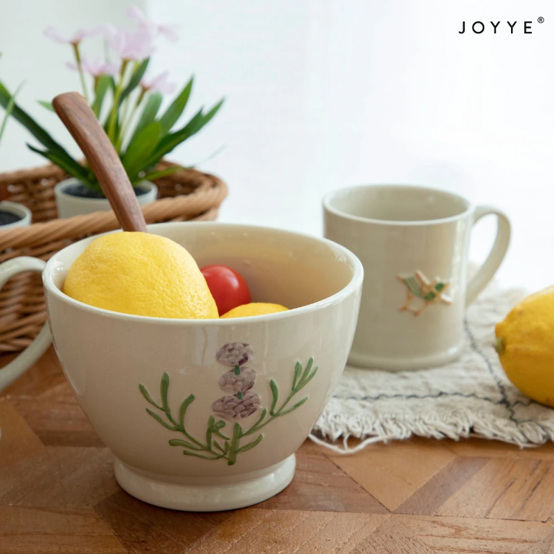 Hand-painted Embossed Flower Ceramic Bowls
