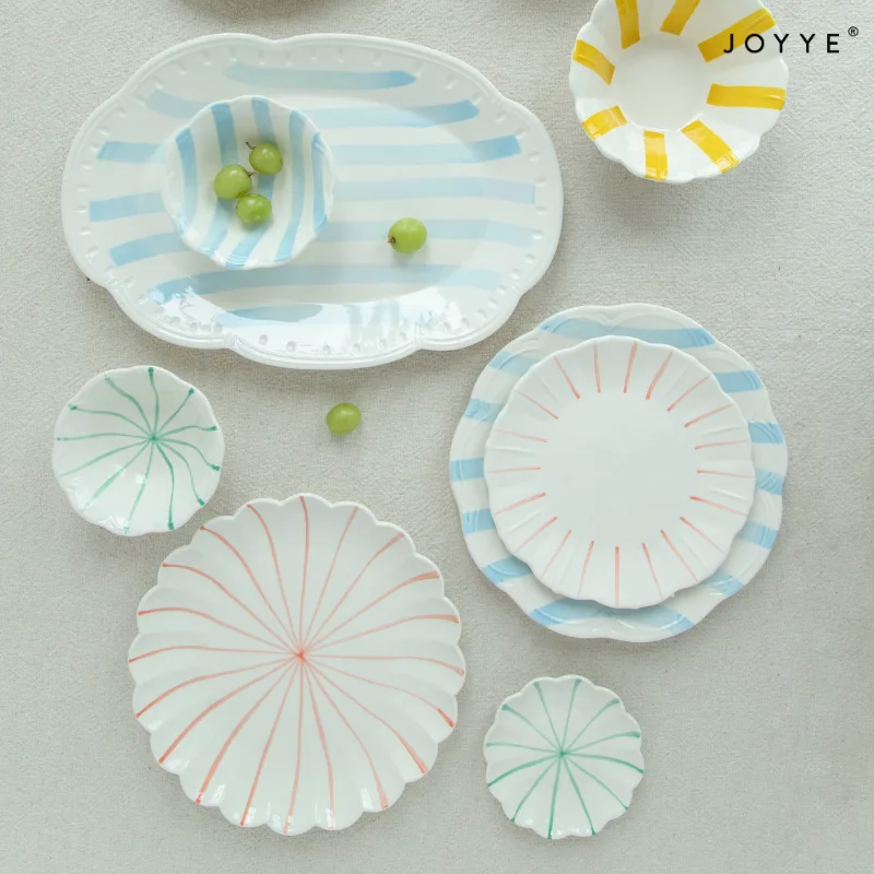 Hand-painted Colorful Line Stripe Side Dinner Plates
