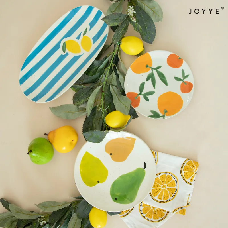 Hand-Painted Fruit Stripe Design Dinner Plate