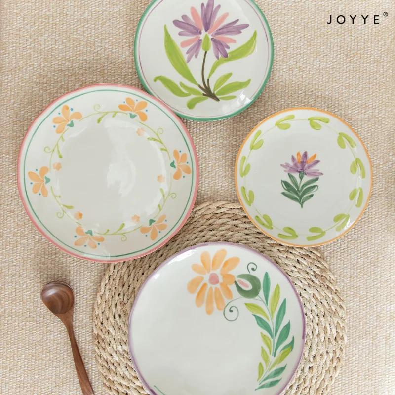 Hand-Painted Floral Ceramic Plate Sets