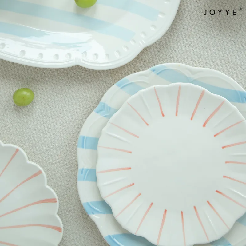 Hand-painted Colorful Line Stripe Side Dinner Plates