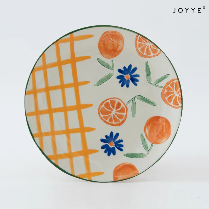 Hand-painted Fruit and Plaid Plates Set