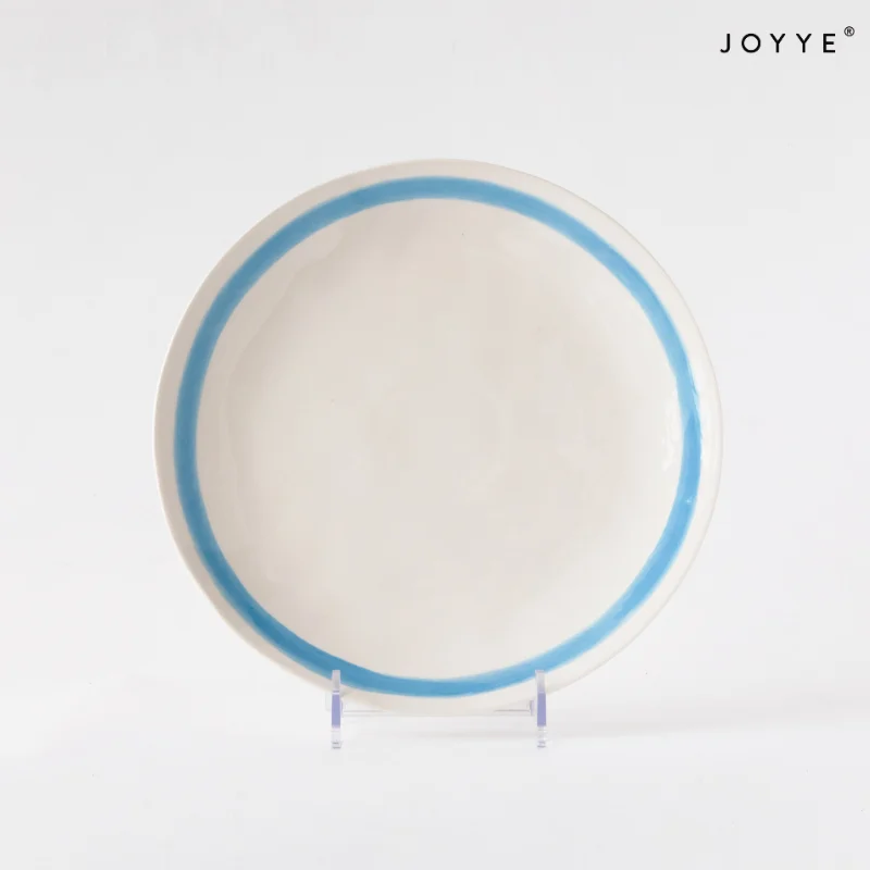 Handpainted Line and Check Ceramic Plates