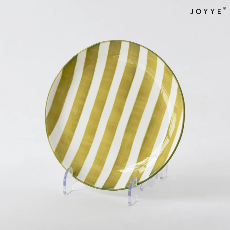 Handpainted Line and Check Ceramic Plates