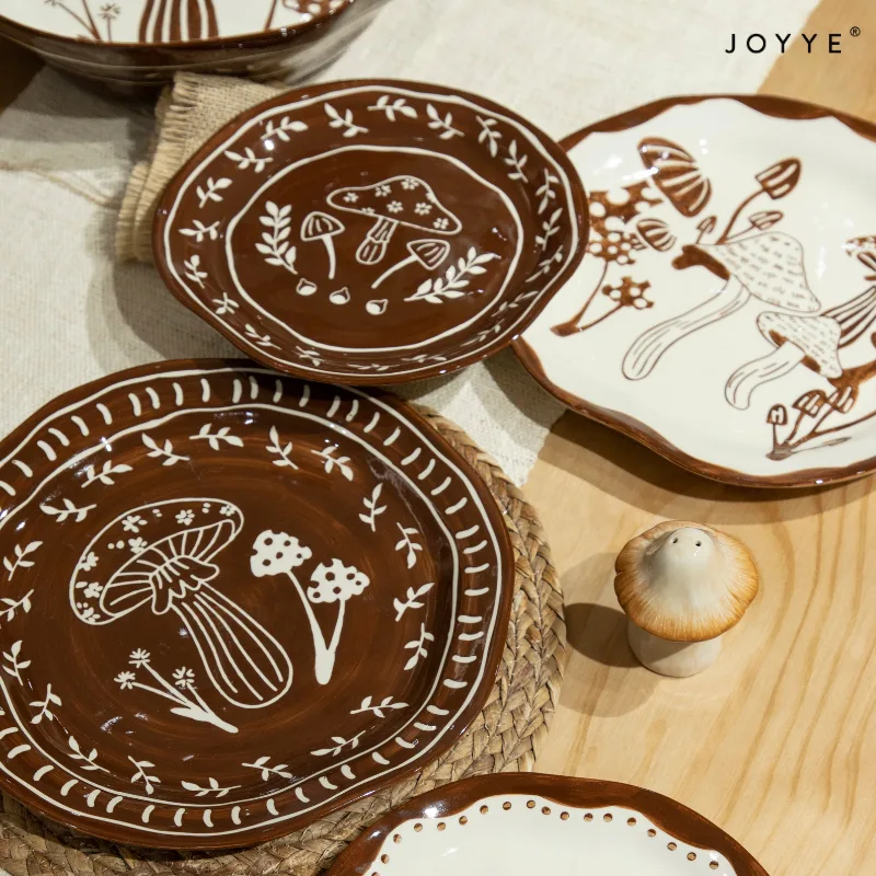 Hand-Painted Mushroom Design Dinner Set