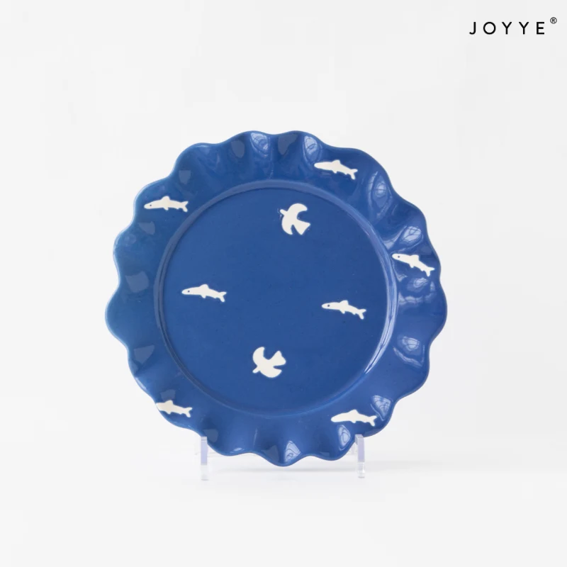 Handpainted Line and Check Ceramic Plates