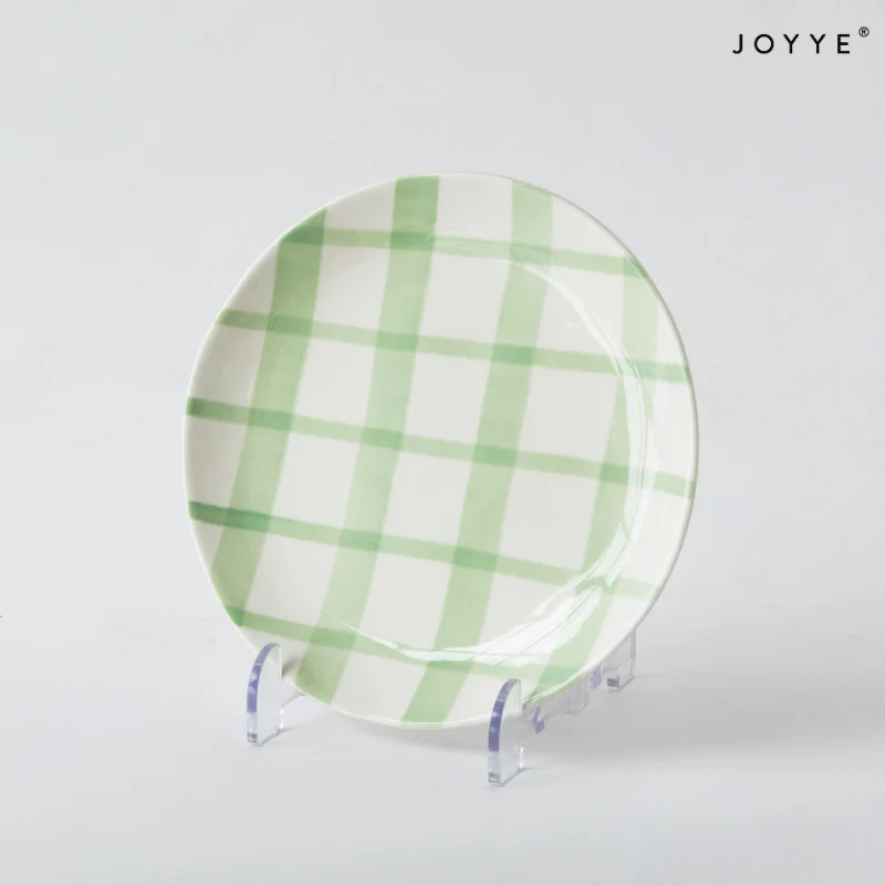 Handpainted Line and Check Ceramic Plates