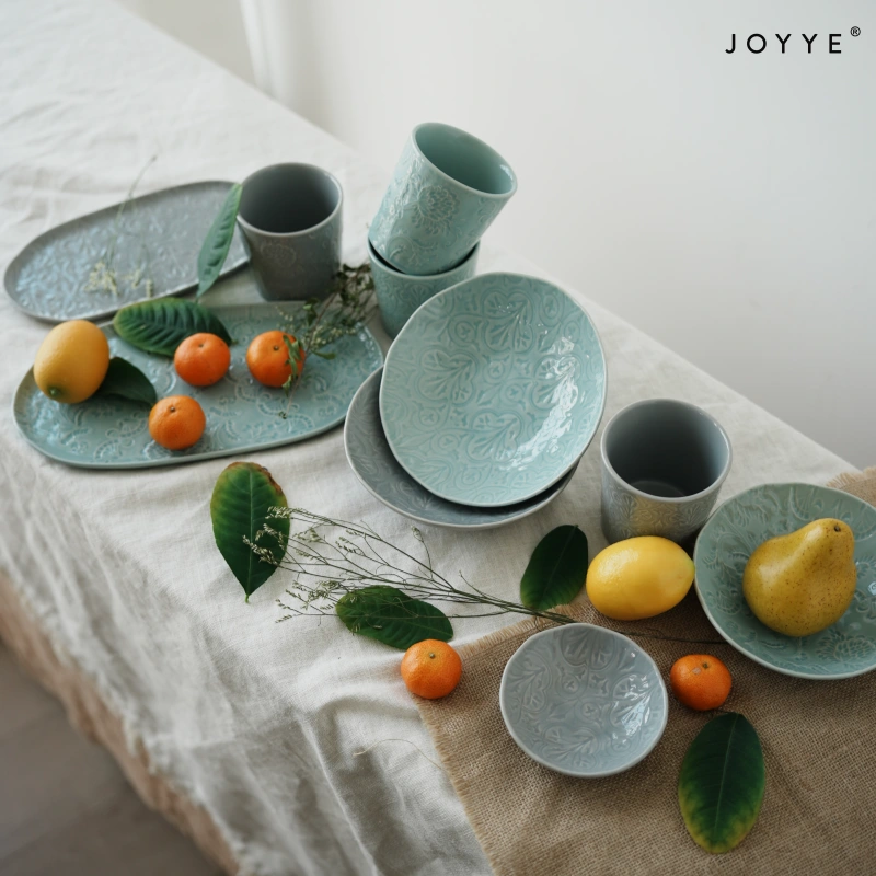 Pine-jade Green Debossed Ceramic Tableware