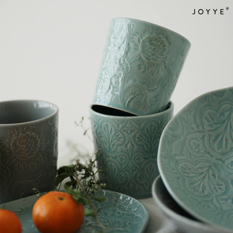 Pine-jade Green Debossed Ceramic Tableware