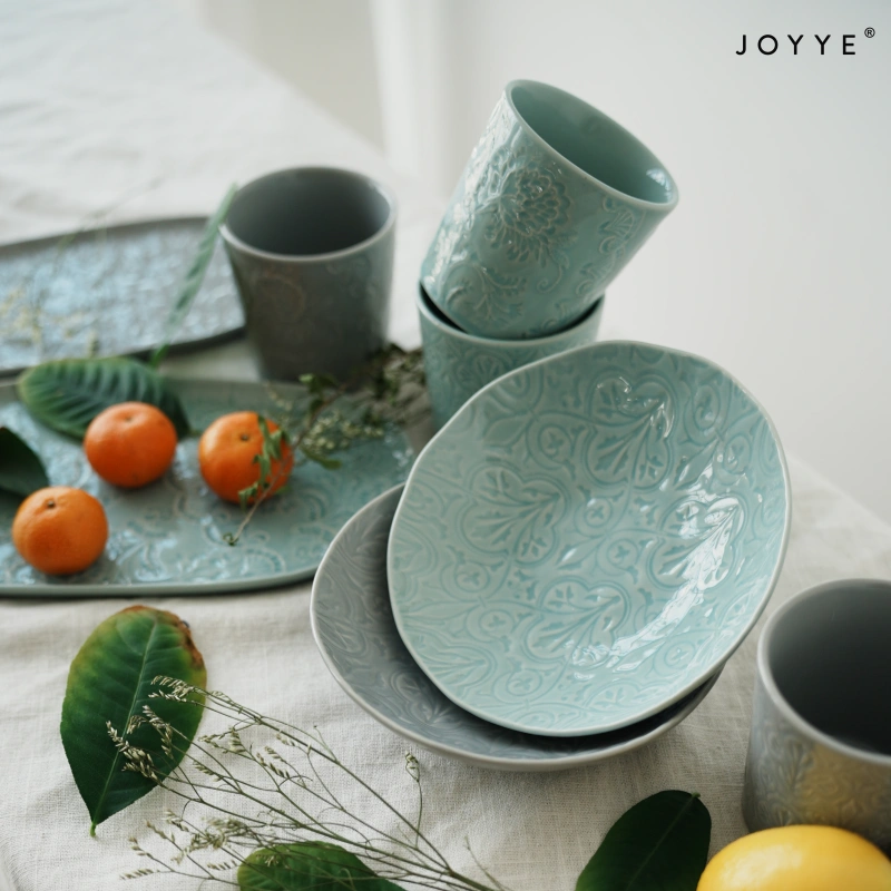 Pine-jade Green Debossed Ceramic Tableware