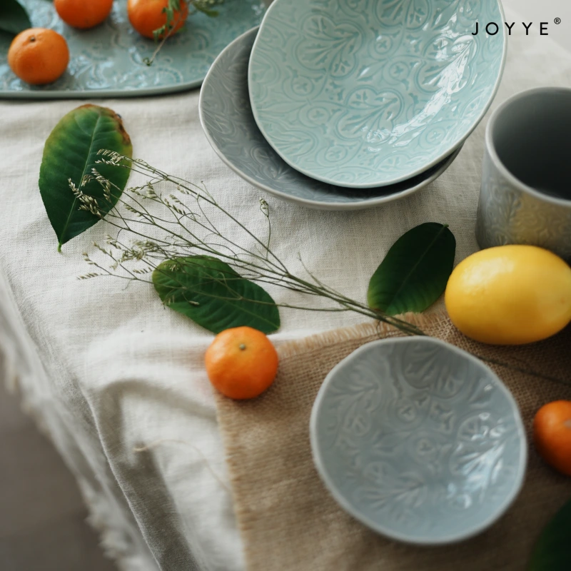 Pine-jade Green Debossed Ceramic Tableware