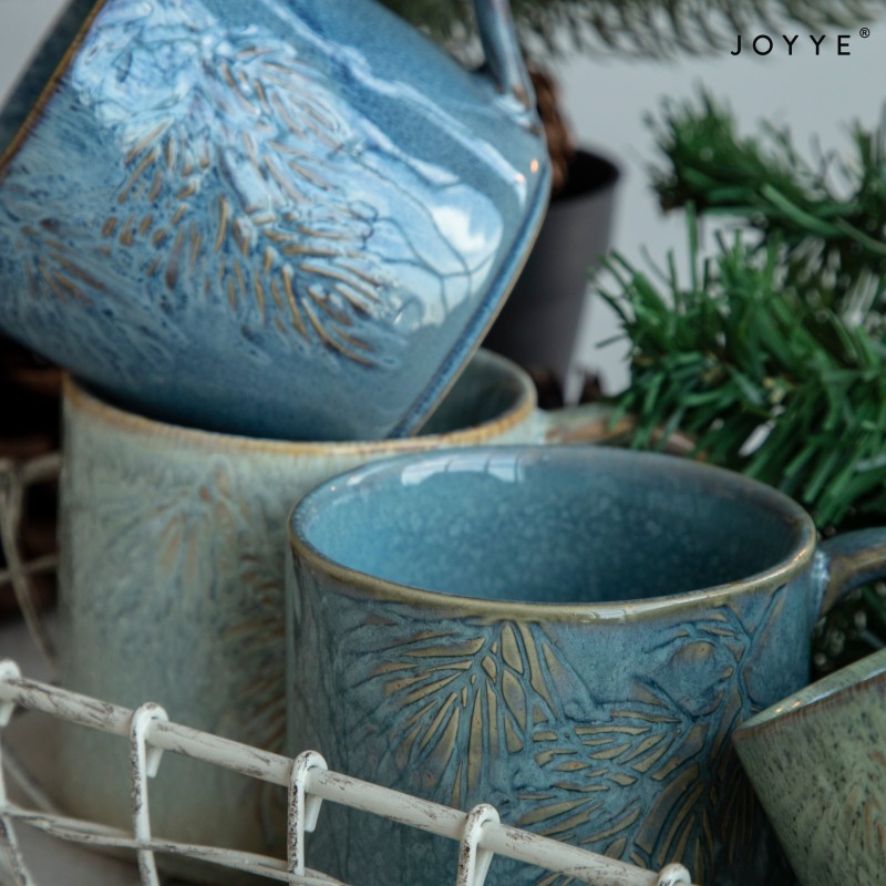 Christmas Lake Blue and Ink Green Debossed Mugs