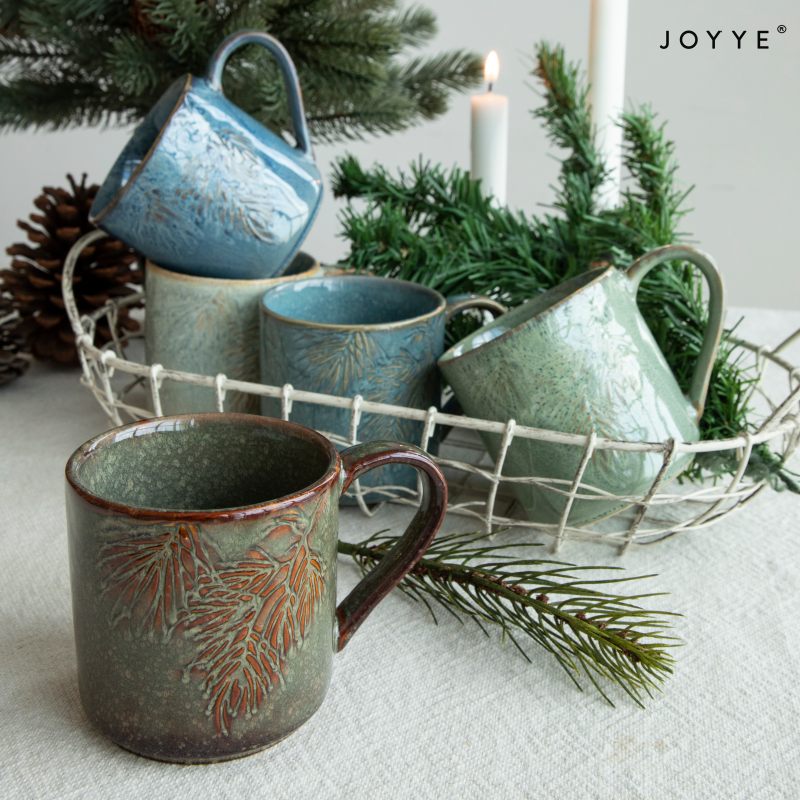 Christmas Lake Blue and Ink Green Debossed Mugs