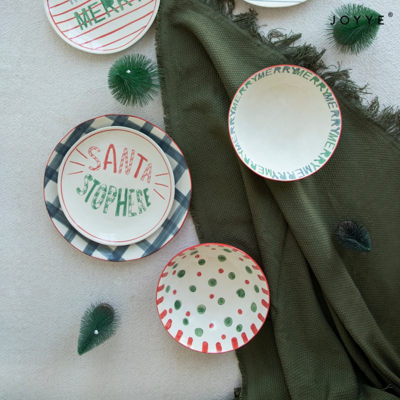 Joyful Red and Green Christmas Tableware