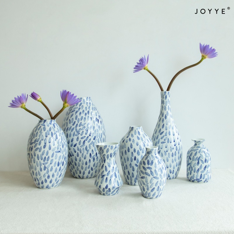 Blue and White Stamped Ceramic Vase