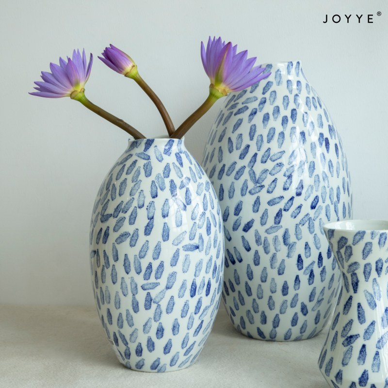 Blue and White Stamped Ceramic Vase