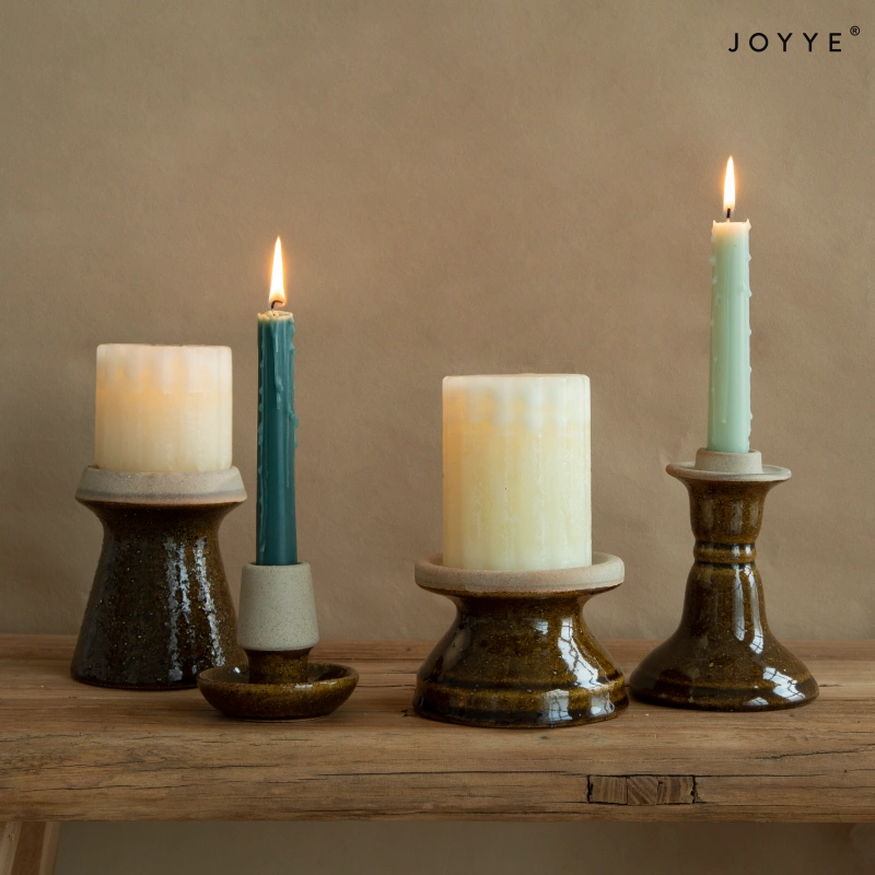 OEM Dark Brown Reactive Glaze Taper Candleholders – Retro Ceramic Design