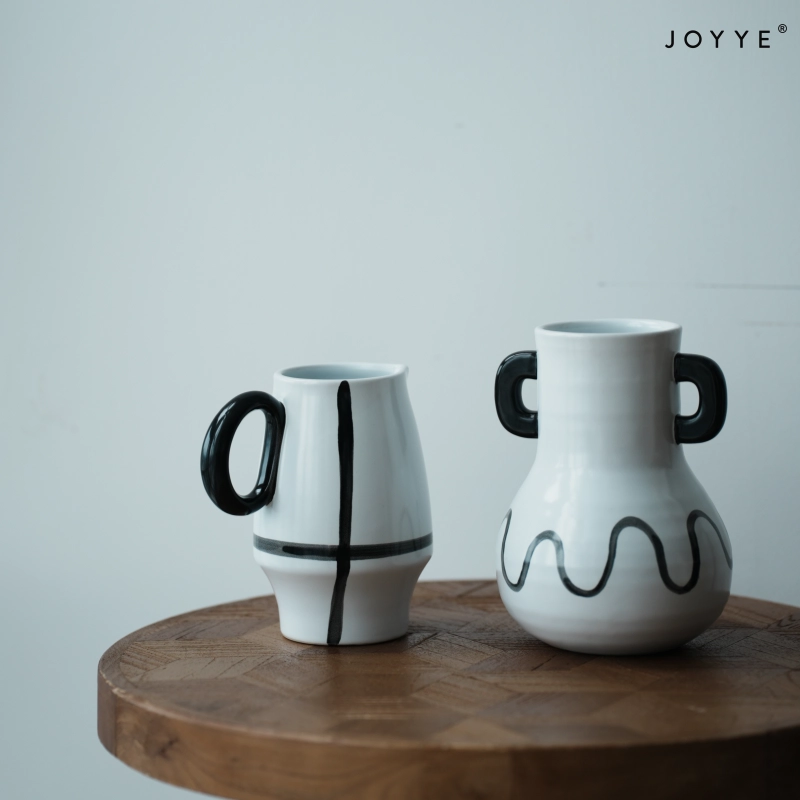 OEM Black & White Hand-Painted Ceramic Vases – Minimalist Design