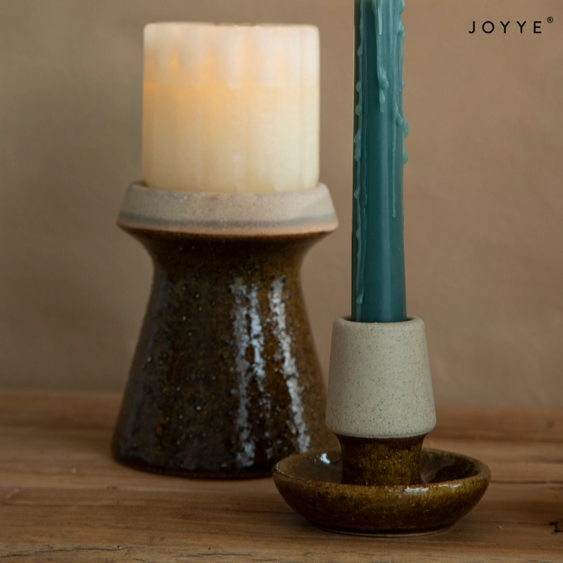 OEM Dark Brown Reactive Glaze Taper Candleholders – Retro Ceramic Design