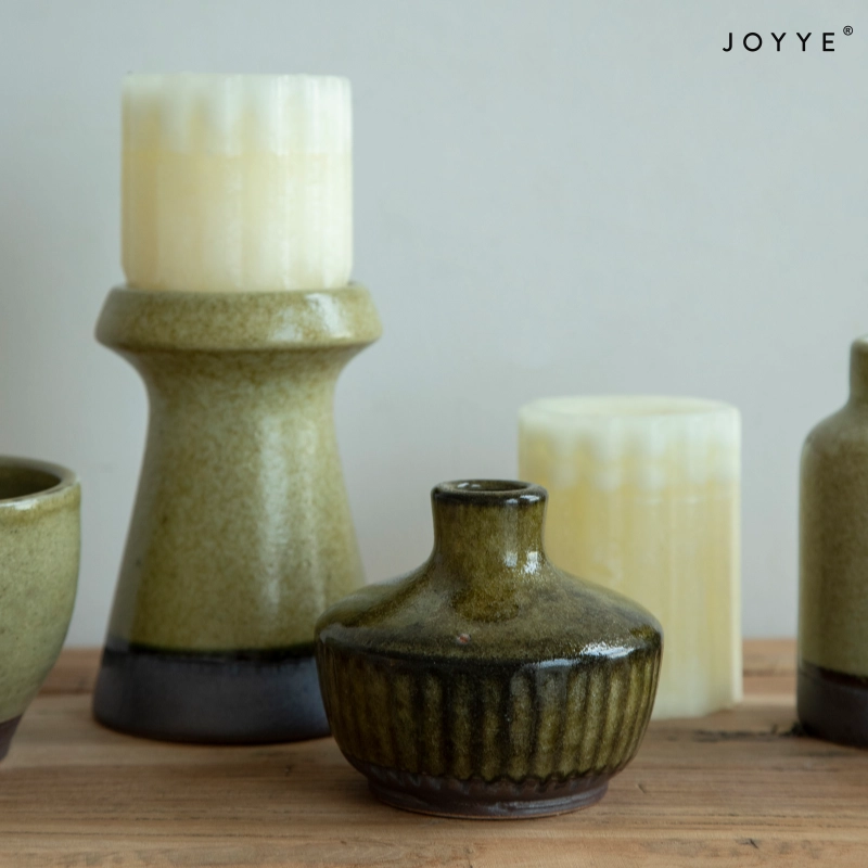 OEM Retro Sage Green Ceramic Vases & Candle Holders Collection