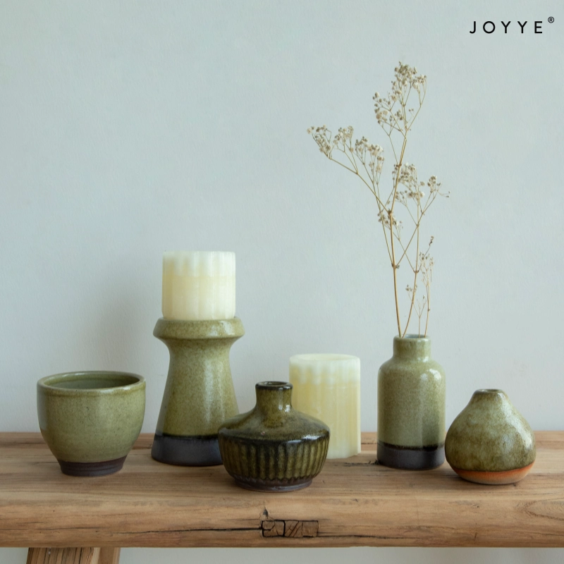 OEM Retro Sage Green Ceramic Vases & Candle Holders Collection