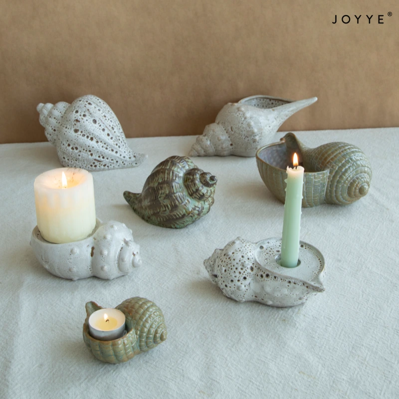 OEM Conch Shaped Ceramic Candle Holder Collection – Vintage Realism Design