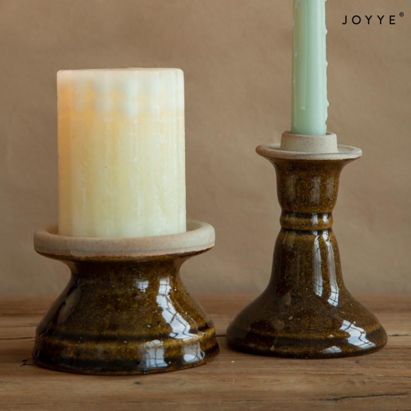 OEM Dark Brown Reactive Glaze Taper Candleholders – Retro Ceramic Design