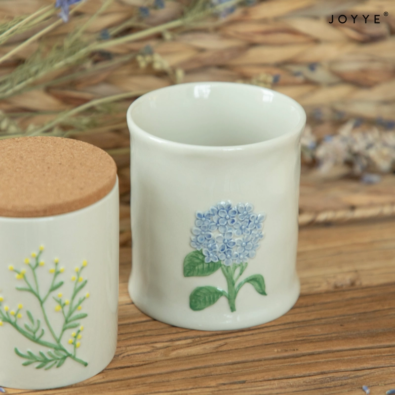OEM Embossed Floral Ceramic Candle Jar – Country Style Design