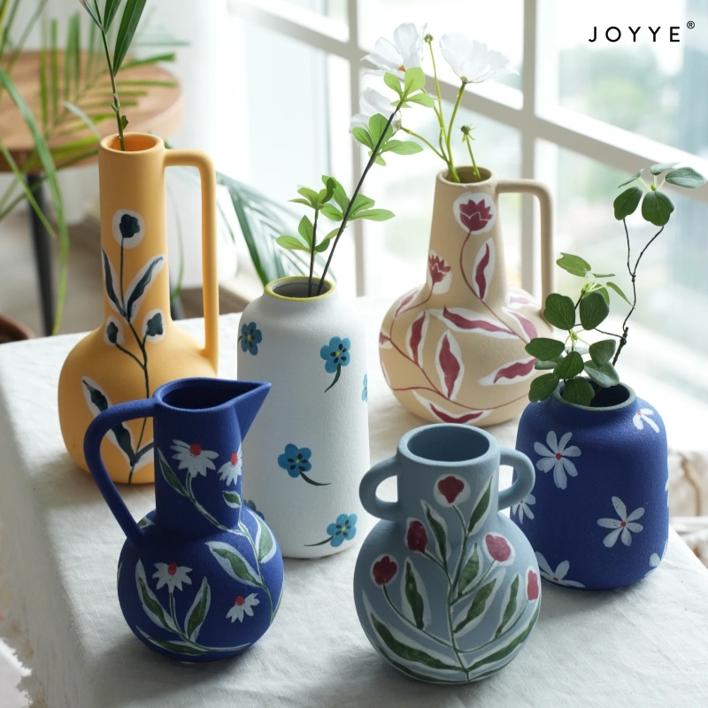 OEM Hand-Painted Floral Frosted Ceramic Vases – Modern Artistic Design