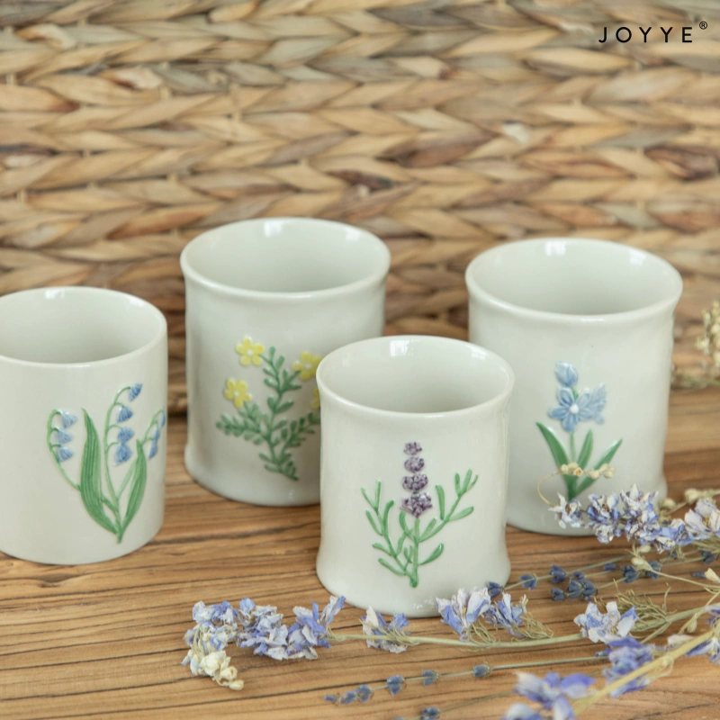 OEM Embossed Floral Ceramic Candle Jar – Country Style Design