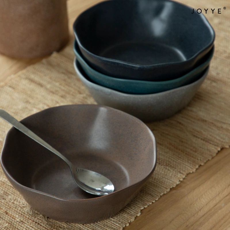 OEM Wabi-Sabi Style Reactive Glaze Stoneware Bowls